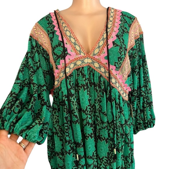 Free People Dress Green Small Bohemian Gypsy Bells Fall Short - Picture 9 of 12